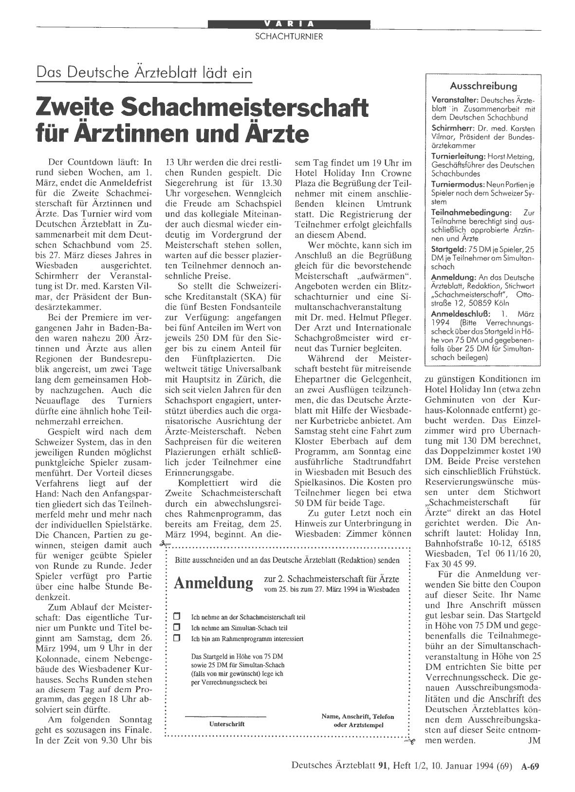 Vorschauseite 1: Zweite Schachmeisterschaft für Ärztinnen und Ärzte