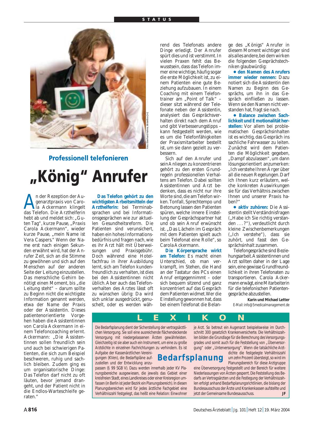 Vorschauseite 1: Lexikon: Bedarfsplanung