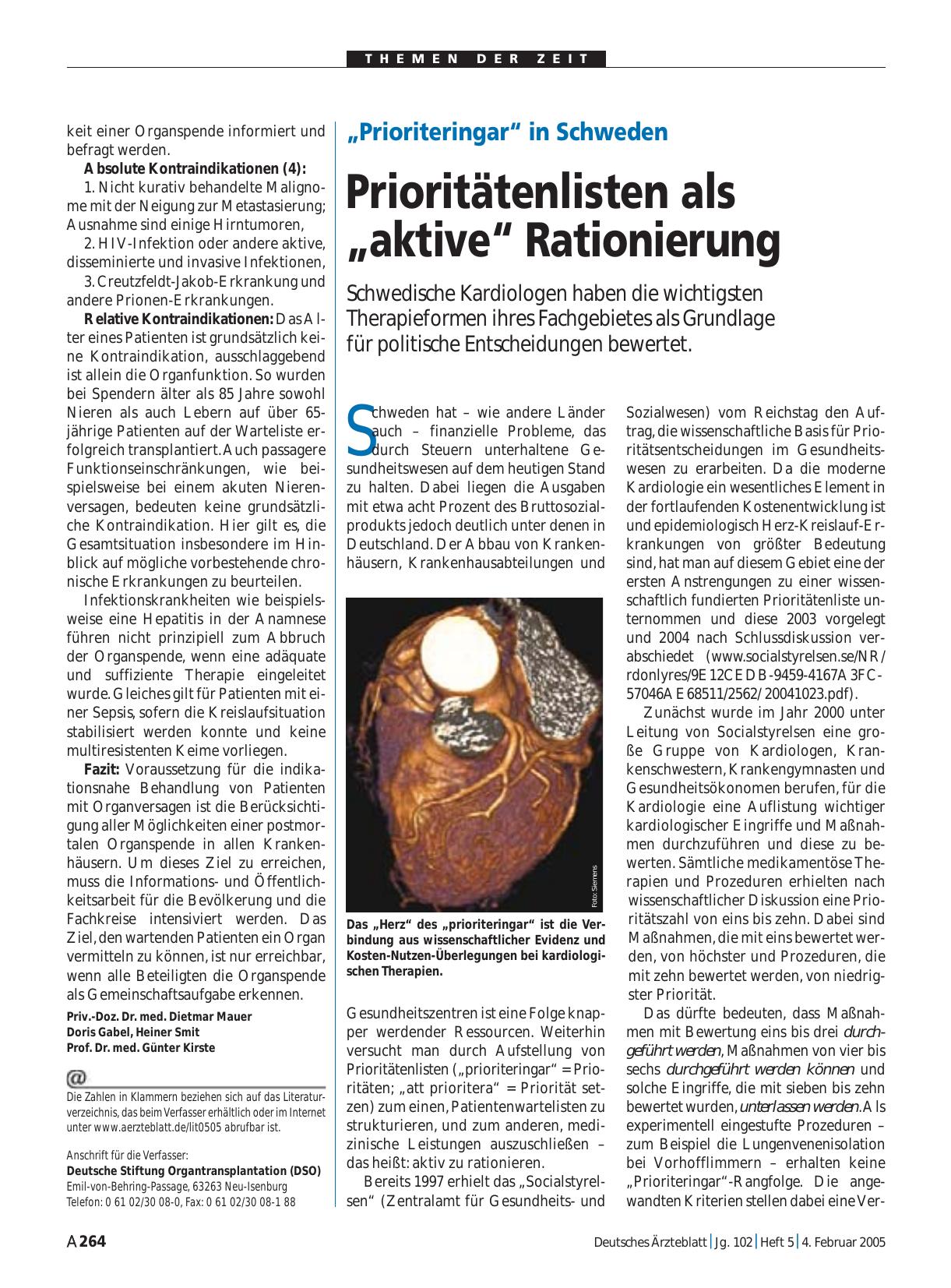 Vorschauseite 1: „Prioriteringar“ in Schweden: Prioritätenlisten als „aktive“ Rationierung