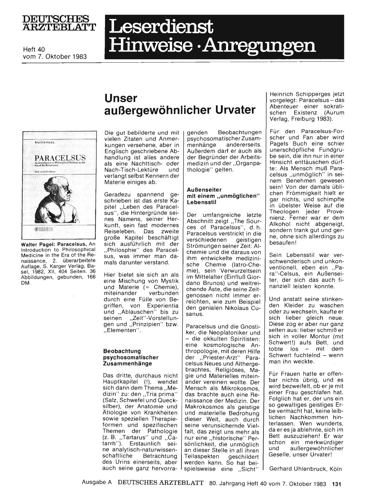 Vorschauseite 1: Unser außergewöhnlicher Urvater: Walter Pagel: Paracelsus
