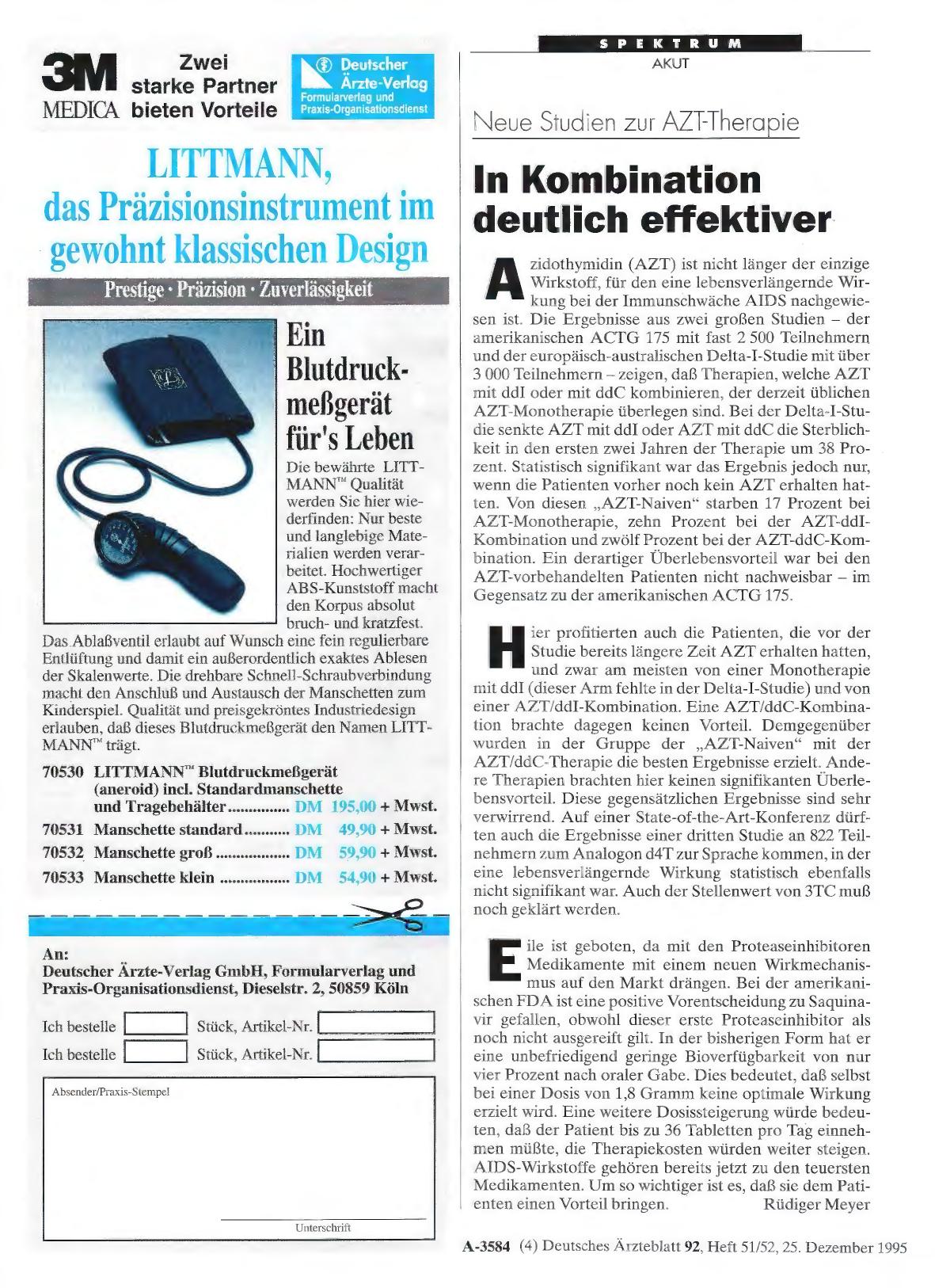 Vorschauseite 1: Neue Studien zur AZT-Therapie: In Kombination deutlich effektiver
