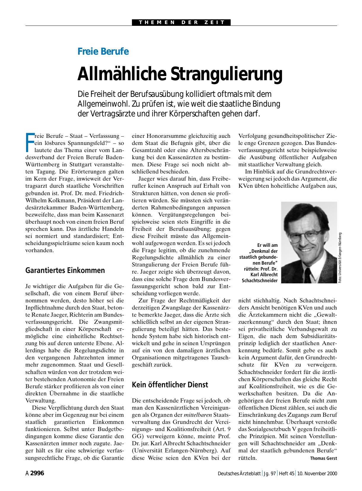 Vorschauseite 1: Freie Berufe: Allmähliche Strangulierung