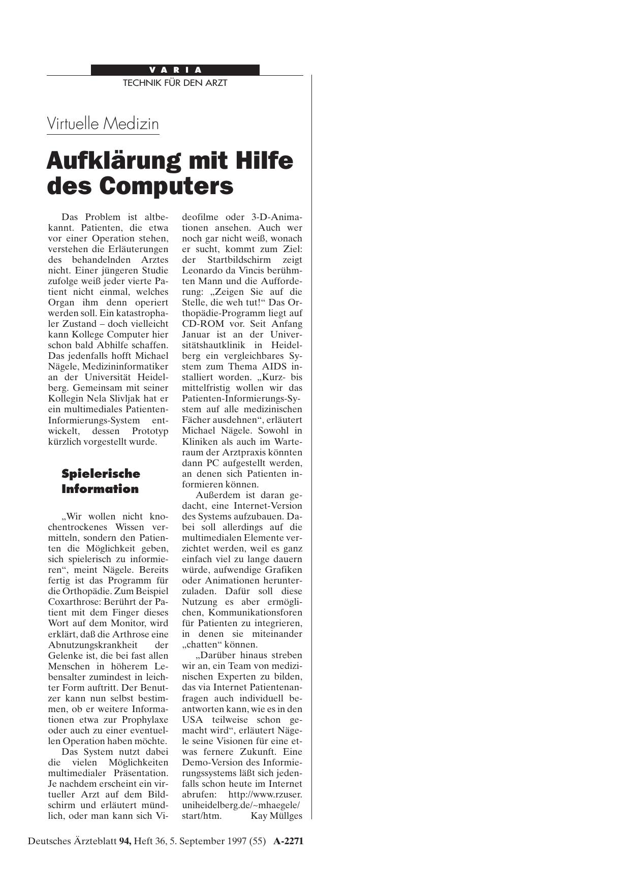 Vorschauseite 1: Virtuelle Medizin: Aufklärung mit Hilfe des Computers