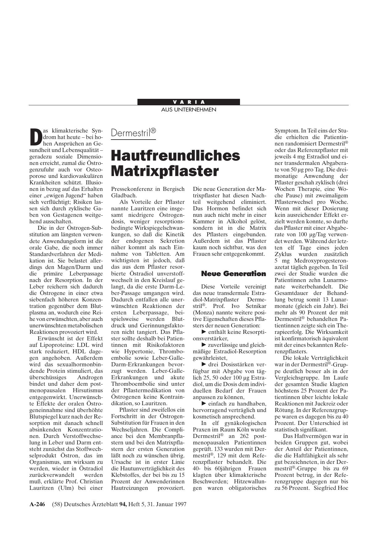 Vorschauseite 1: Dermestril®: Hautfreundliches Matrixpflaster