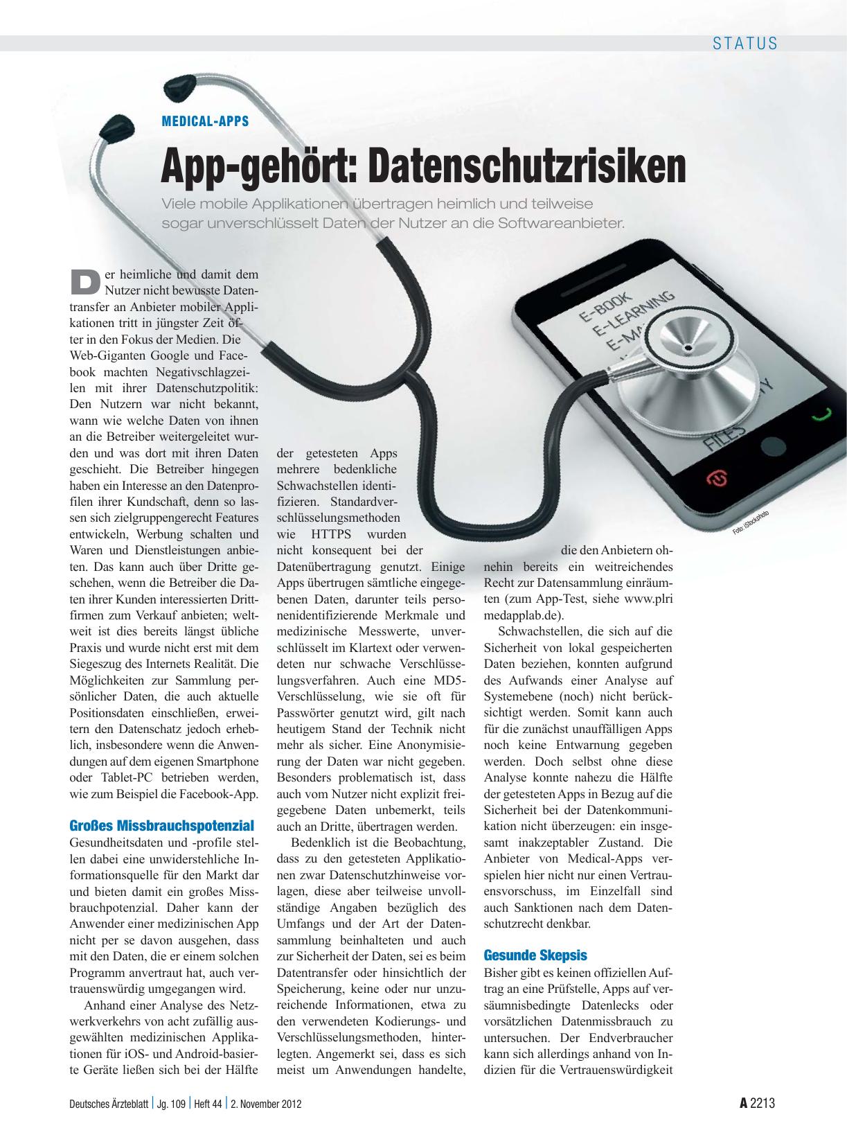 Vorschauseite 1: Medical-Apps: App-gehört – Datenschutzrisiken