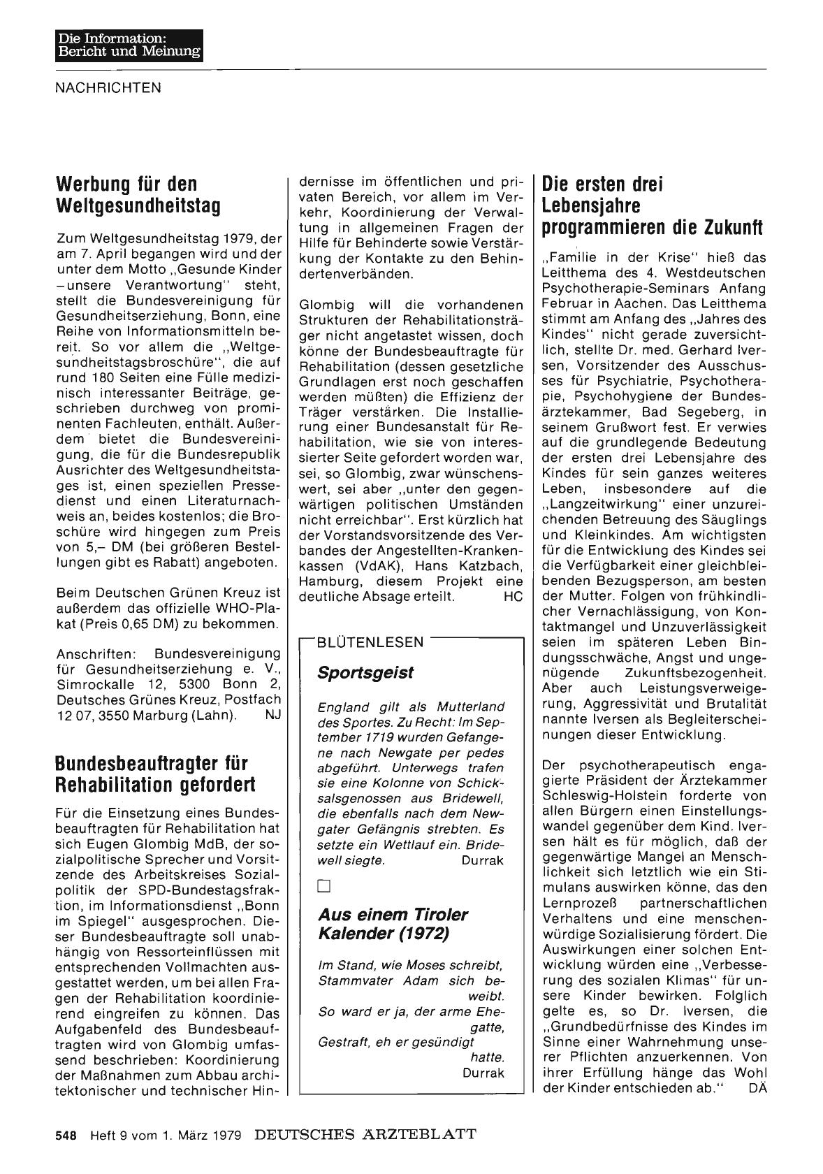 Vorschauseite 1: Bundesbeauftragter für Rehabilitation gefordert