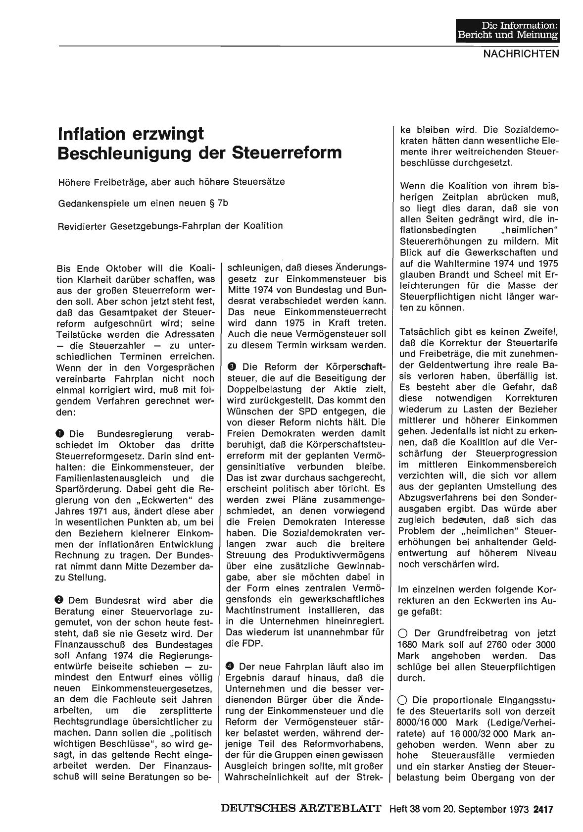 Vorschauseite 1: Inflation erzwingt Beschleunigung der Steuerreform