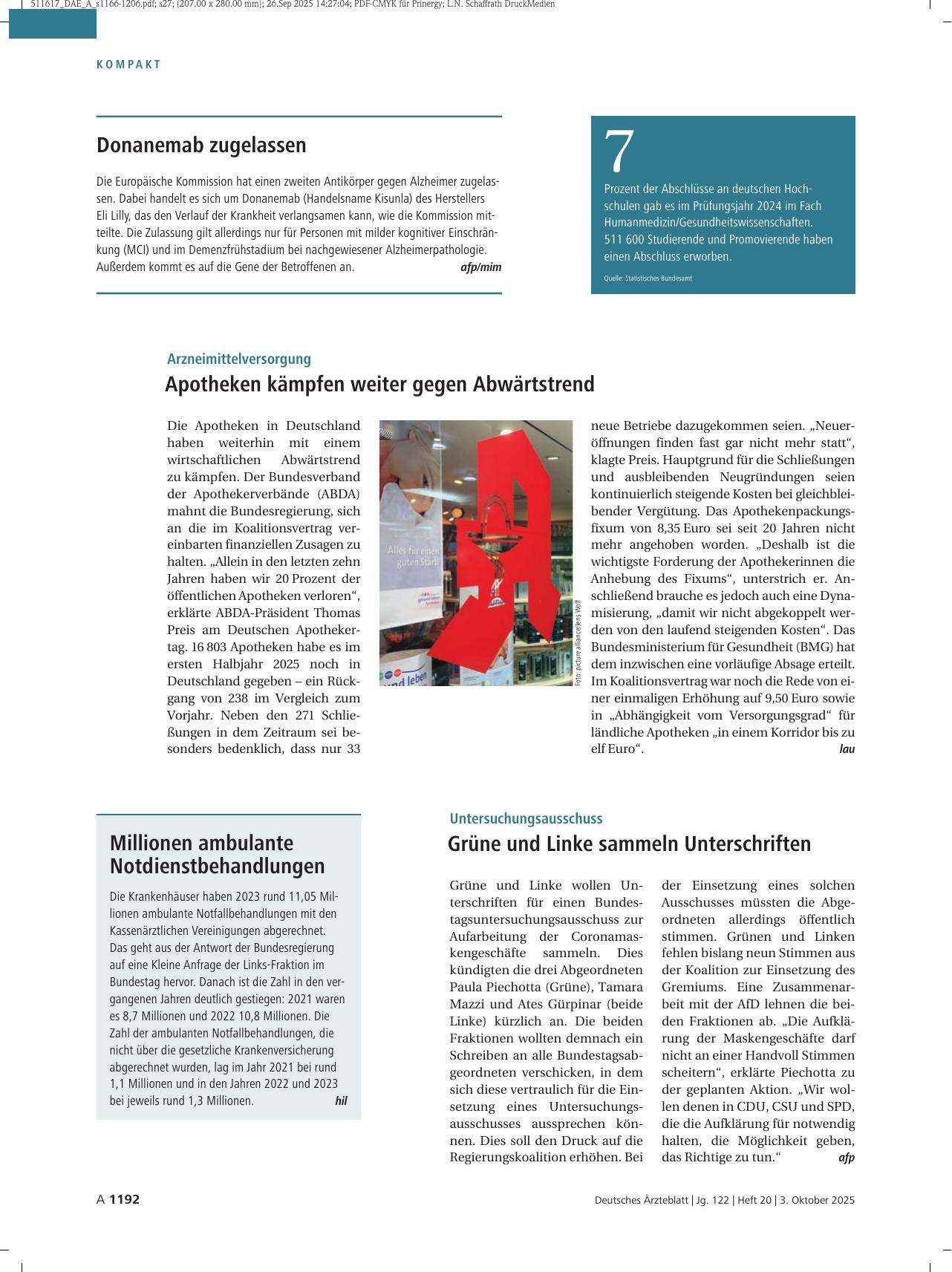 Vorschauseite 1: Millionen ambulante Notdienstbehandlungen
