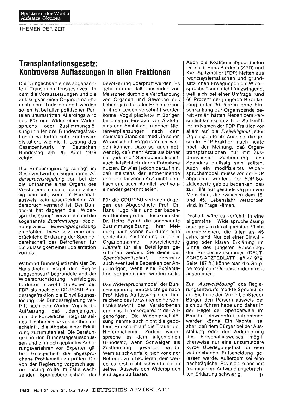 Vorschauseite 1: Transplantationsgesetz: Kontroverse Auffassungen in allen Fraktionen
