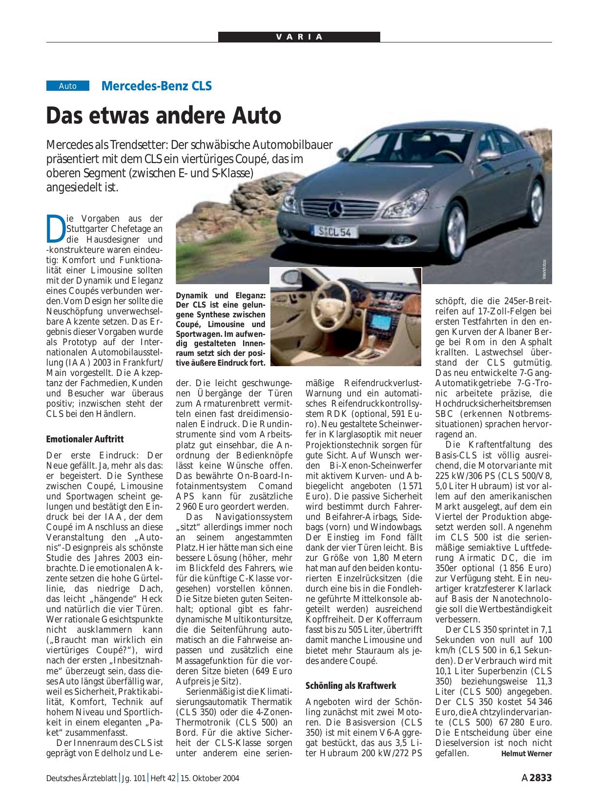Vorschauseite 1: Mercedes-Benz CLS: Das etwas andere Auto