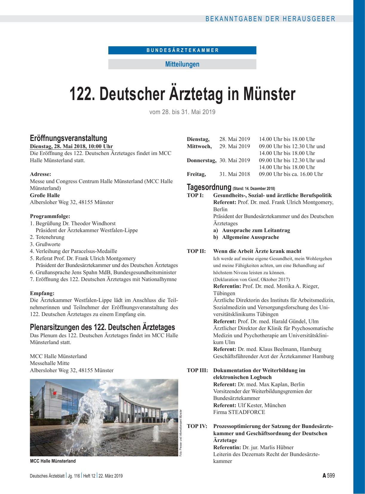 Vorschauseite 1: 122. Deutscher Ärztetag in Münster