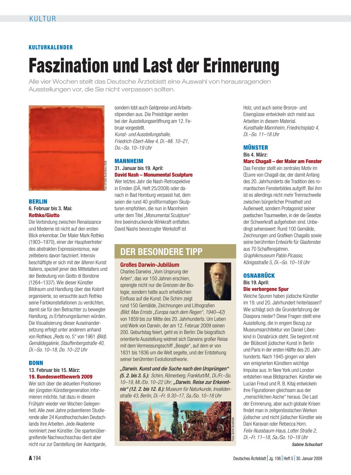 Vorschauseite 1: Kulturkalender: Faszination und Last der Erinnerung