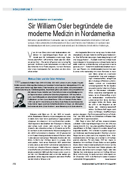 Vorschauseite 1: Berühmte Entdecker von Krankheiten: Sir William Osler begründete die moderne Medizin in Nordamerika