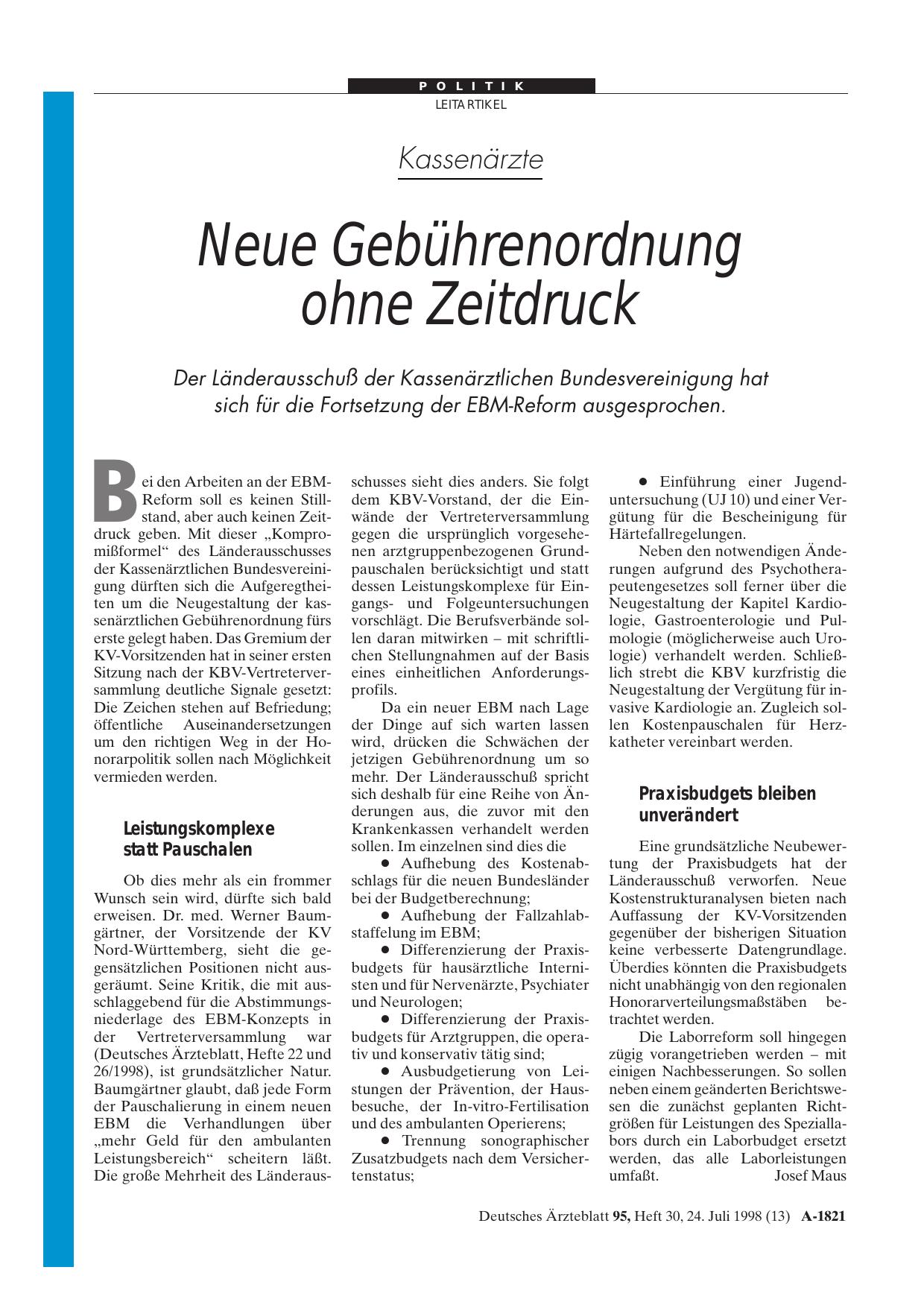 Vorschauseite 1: Kassenärzte: Neue Gebührenordnung ohne Zeitdruck