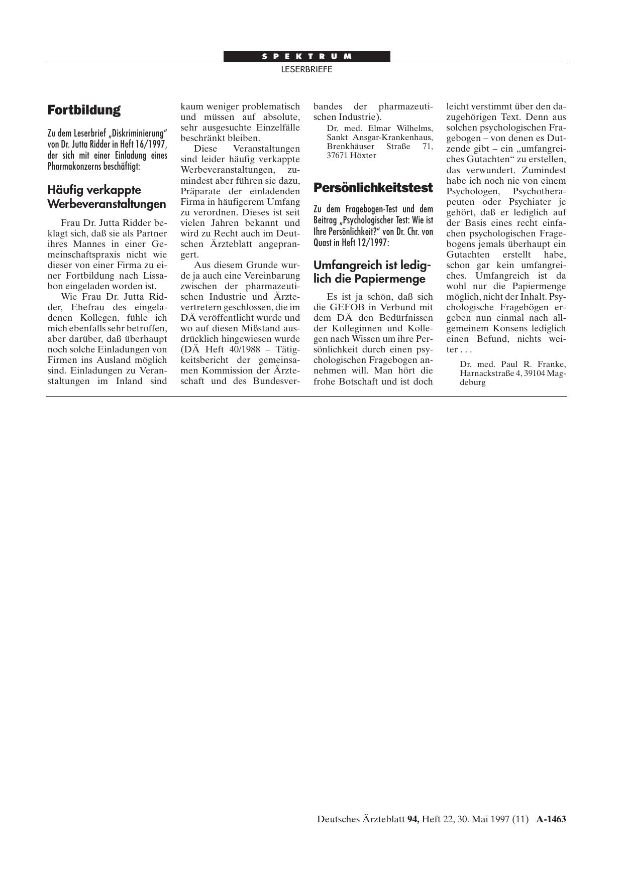 Vorschauseite 1: Persönlichkeitstest: Umfangreich ist lediglich die Papiermenge