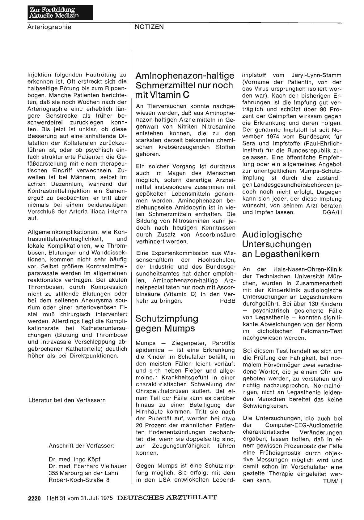 Vorschauseite 1: Aminophenazon-haltige Schmerzmittel nur noch mit Vitamin C