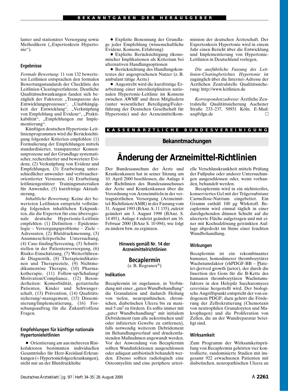 Vorschauseite 1: Änderung der Arzneimittel-Richtlinien