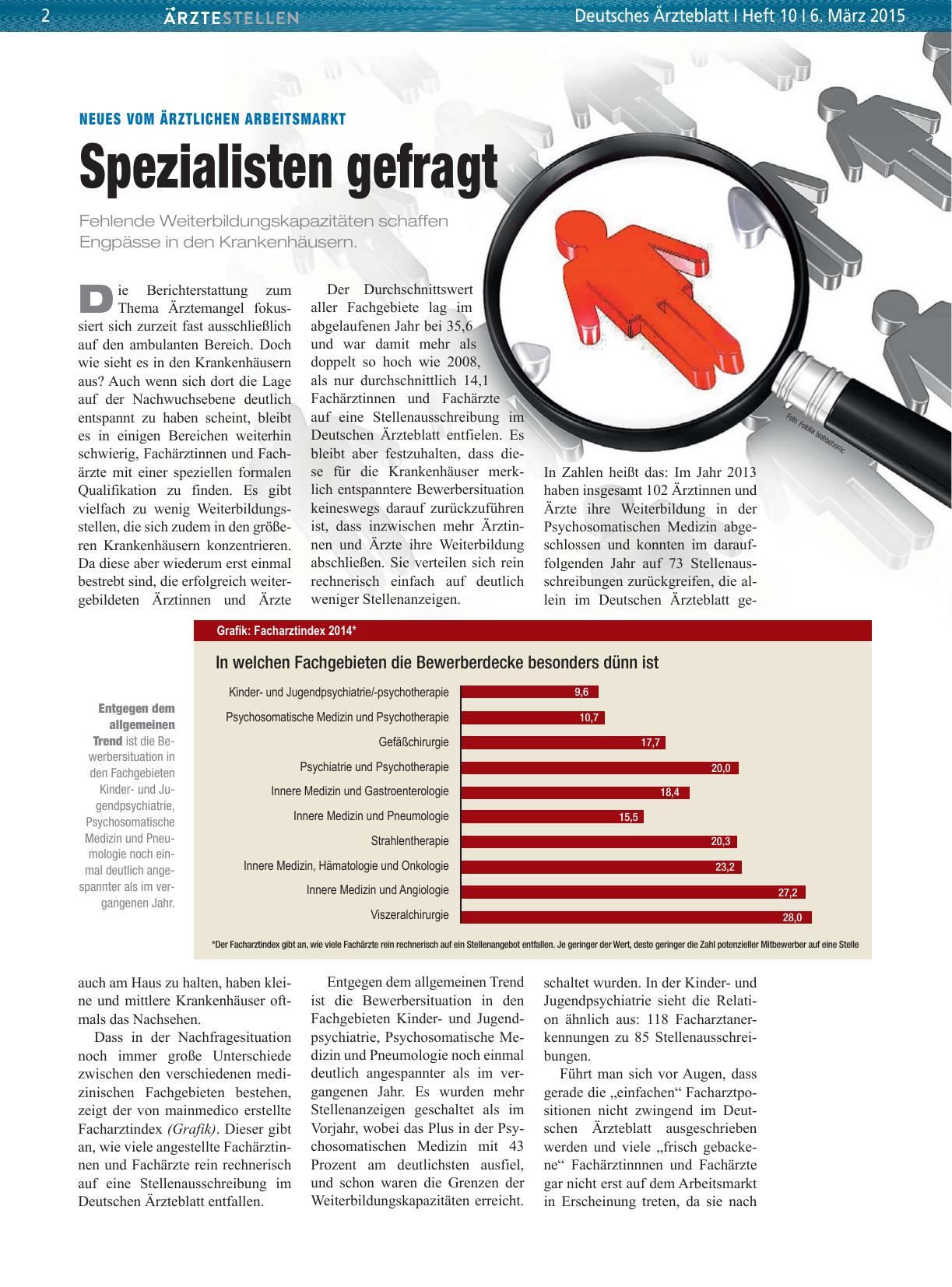 Vorschauseite 1: Neues vom ärztlichen Arbeitsmarkt: Spezialisten gefragt