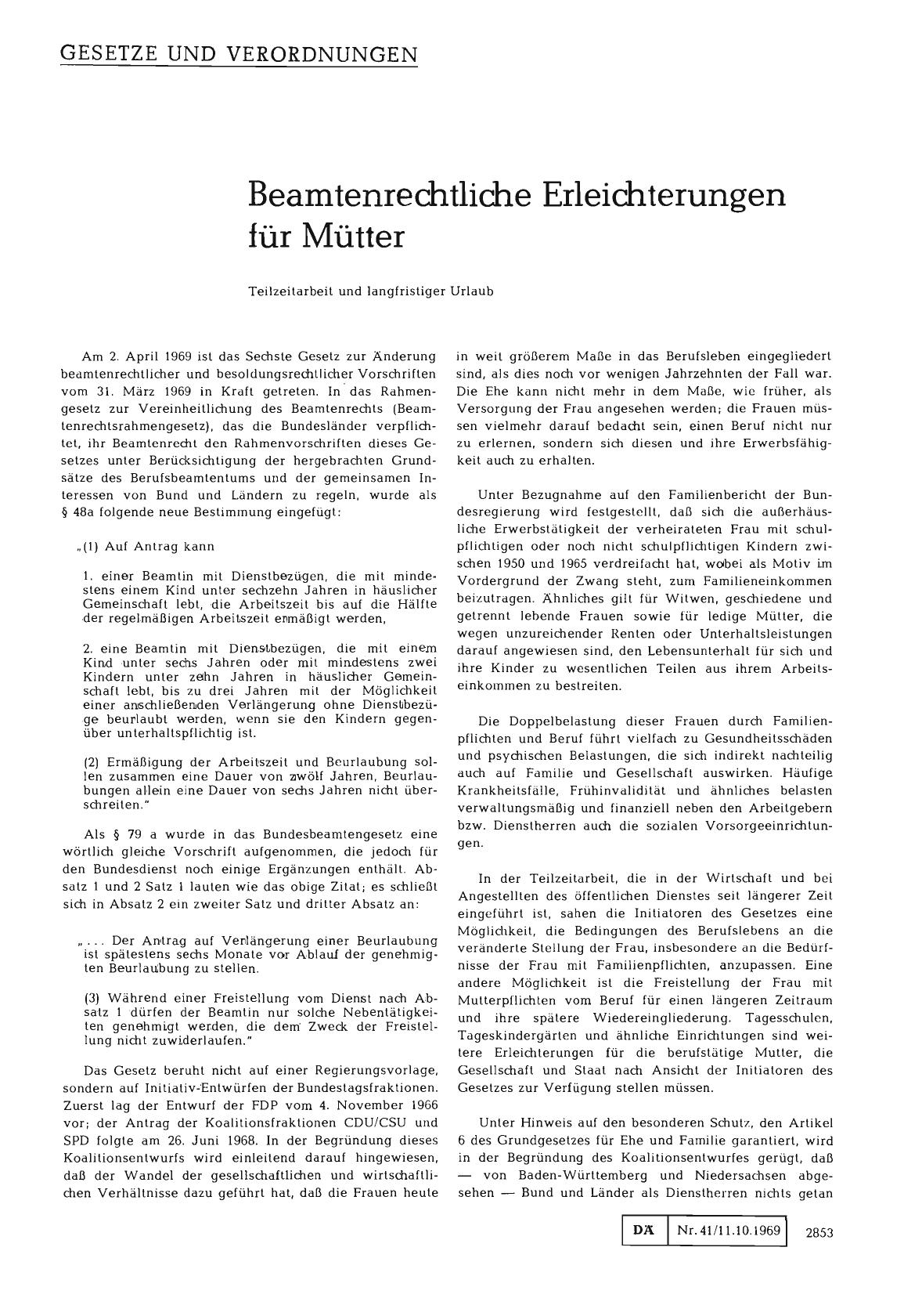 Vorschauseite 1: Beamtenrechtliche Erleichterungen für Mütter