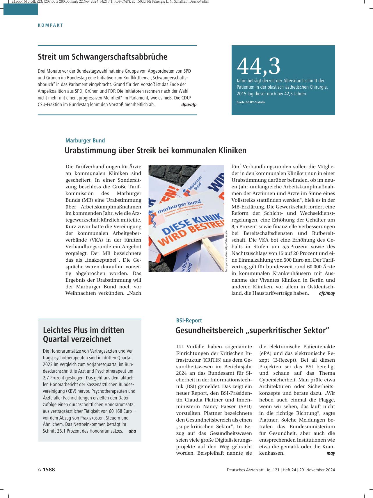 Vorschauseite 1: Streit um Schwangerschaftsabbrüche