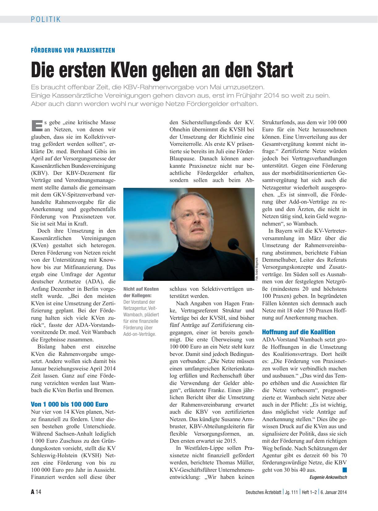 Vorschauseite 1: Förderung von Praxisnetzen: Die ersten KVen gehen an den Start