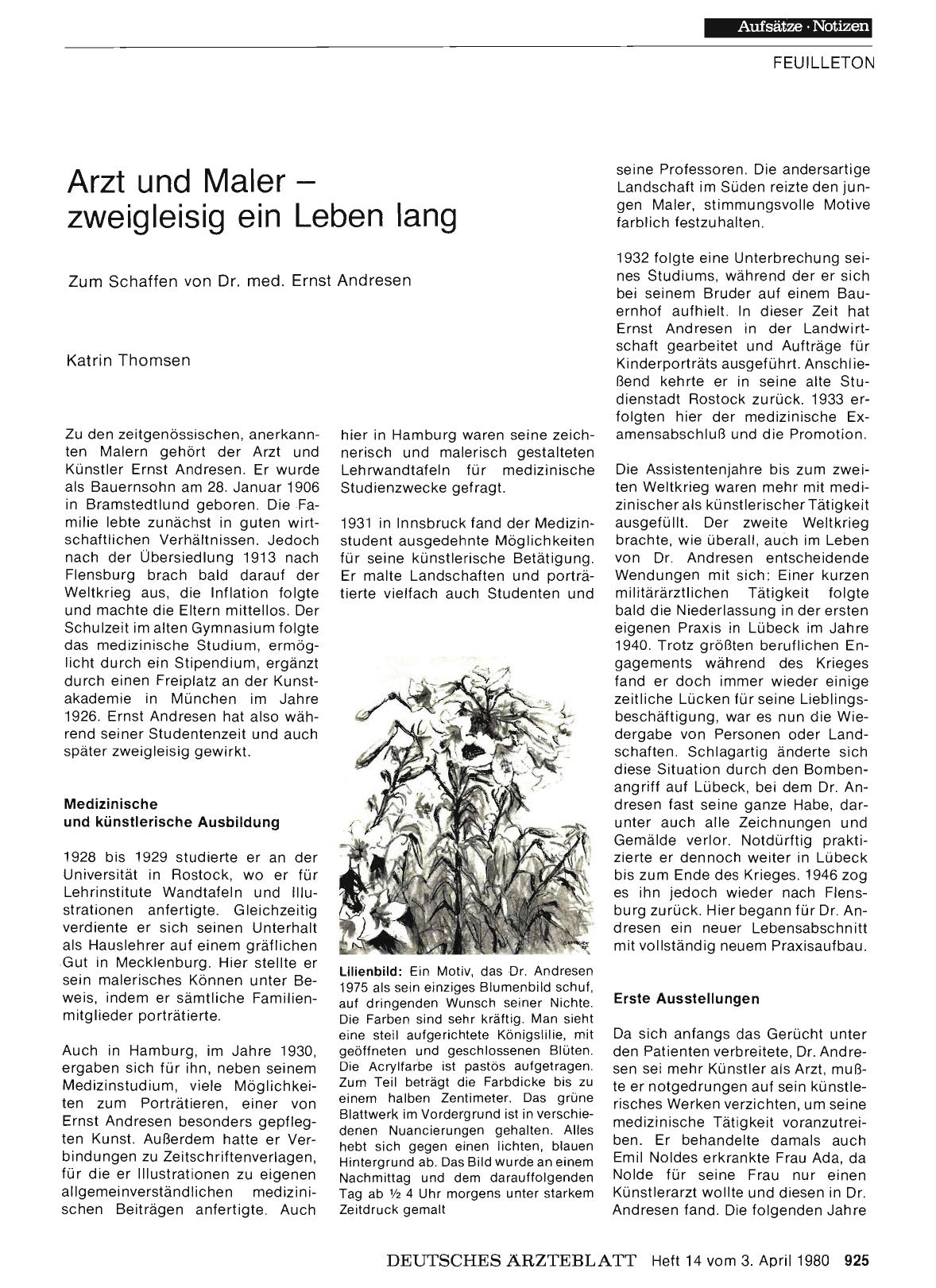 Vorschauseite 1: Arzt und Maler — zweigleisig ein Leben lang