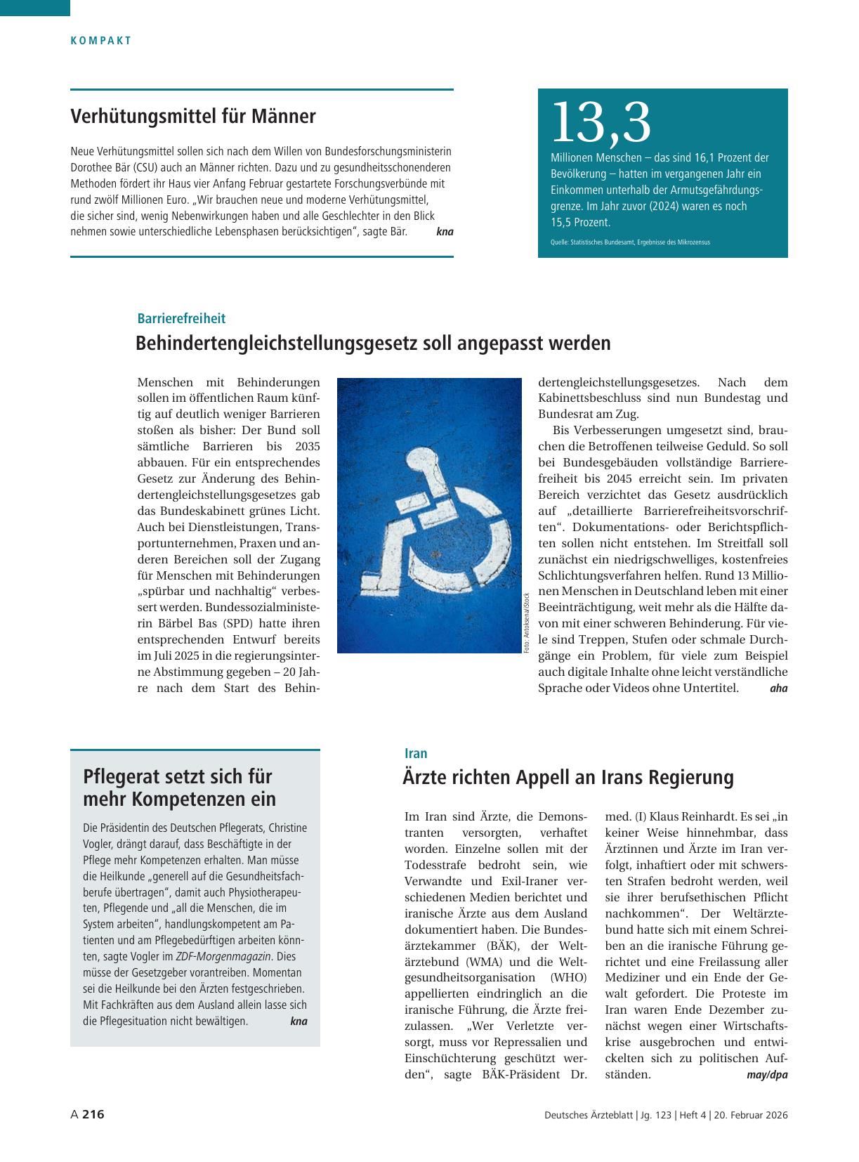 Vorschauseite 1: Barrierefreiheit: Behindertengleichstellungsgesetz soll angepasst werden