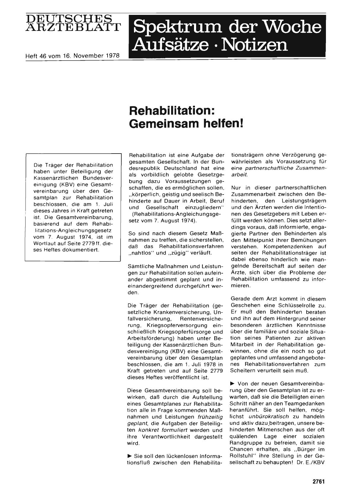Vorschauseite 1: Rehabilitation: Gemeinsam helfen!