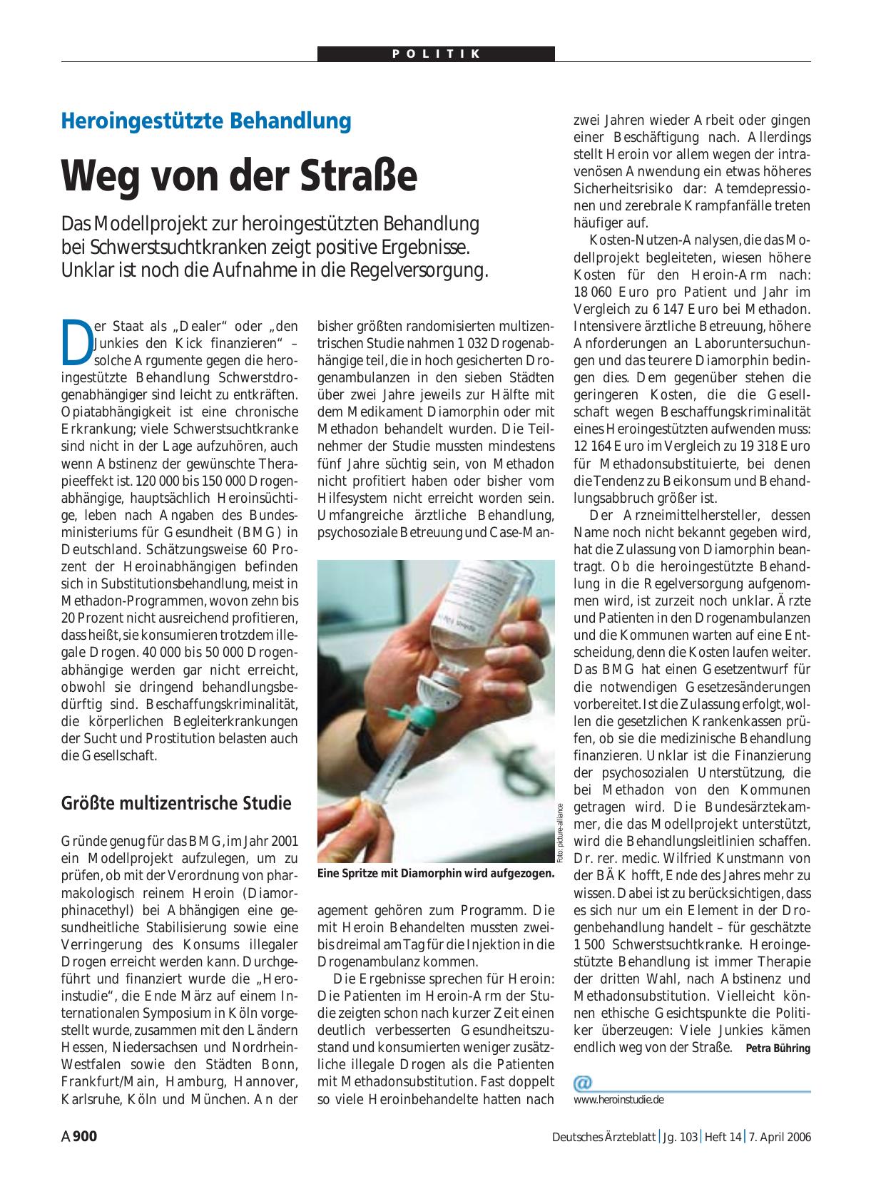 Vorschauseite 1: Heroingestützte Behandlung: Weg von der Straße