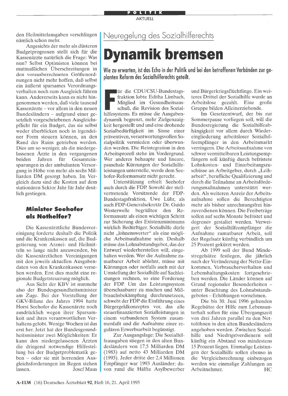 Vorschauseite 1: Neuregelung des Sozialhilferechts: Dynamik bremsen