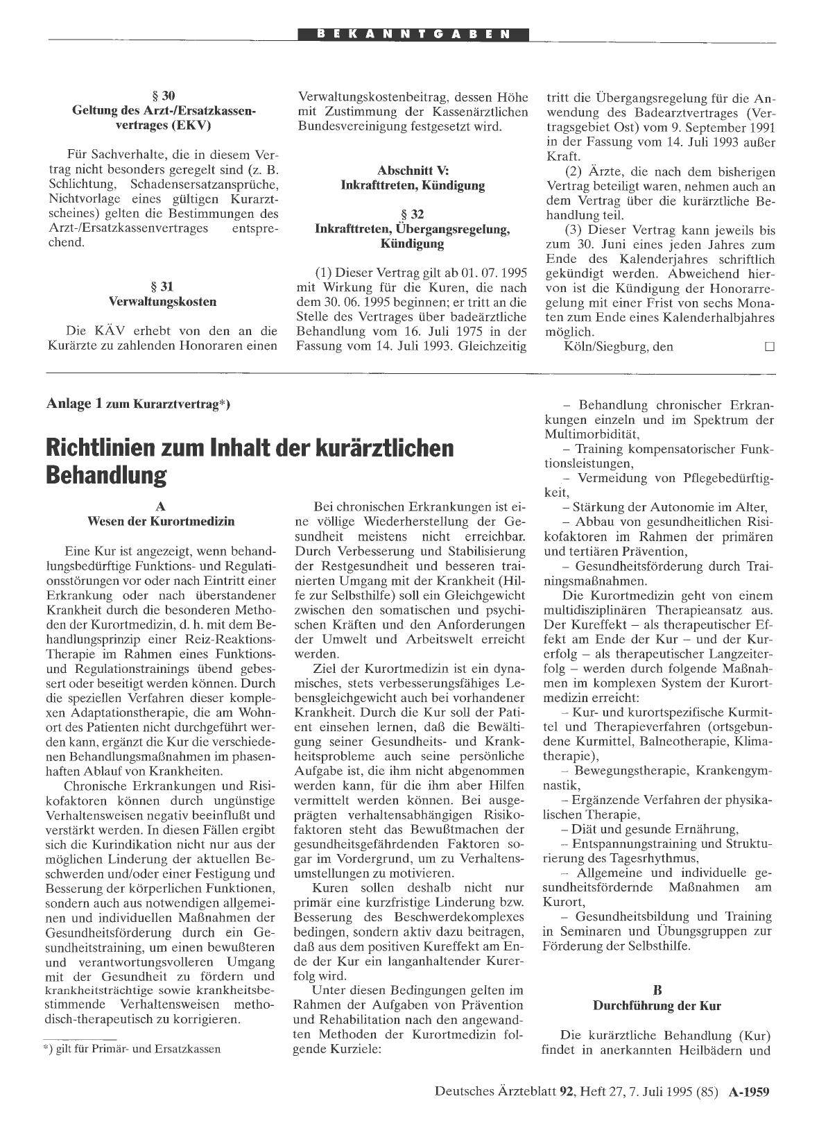 Vorschauseite 1: Richtlinien zum Inhalt der kurärztlichen Behandlung