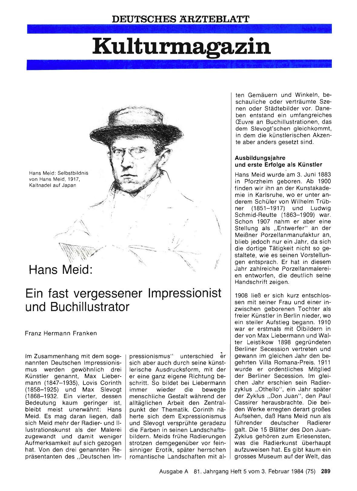 Vorschauseite 1: Hans Meid: Ein fast vergessener Impressionist und Buchillustrator