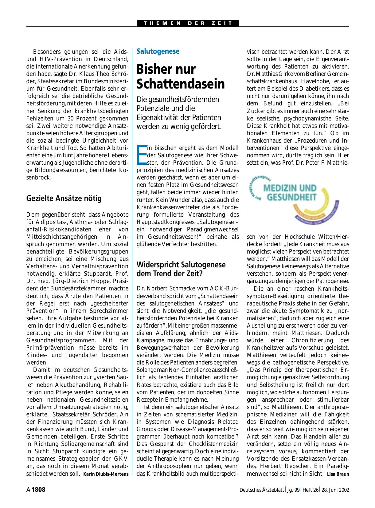 Vorschauseite 1: Salutogenese: Bisher nur Schattendasein