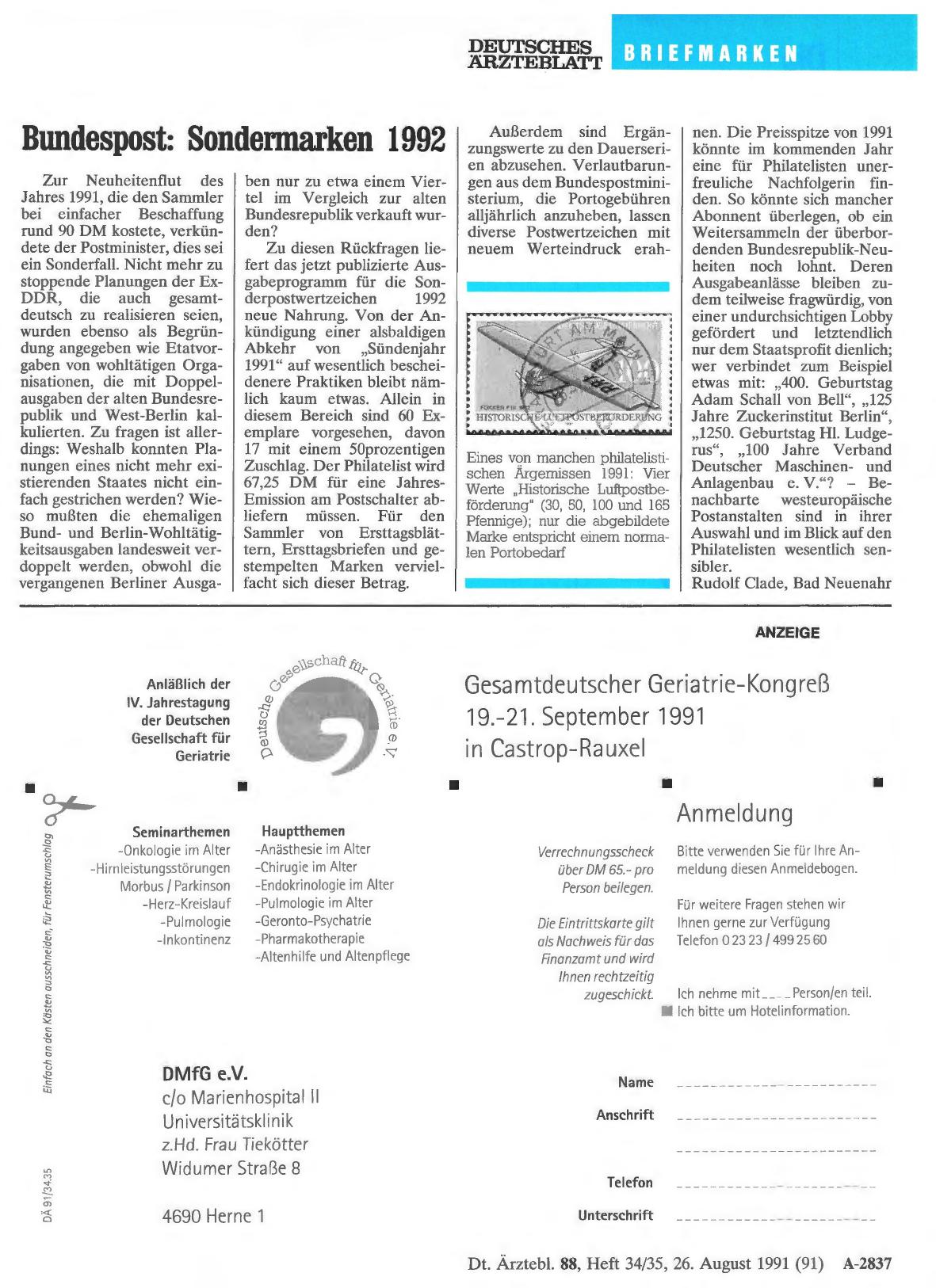 Vorschauseite 1: Bundespost: Sondermarken 1992
