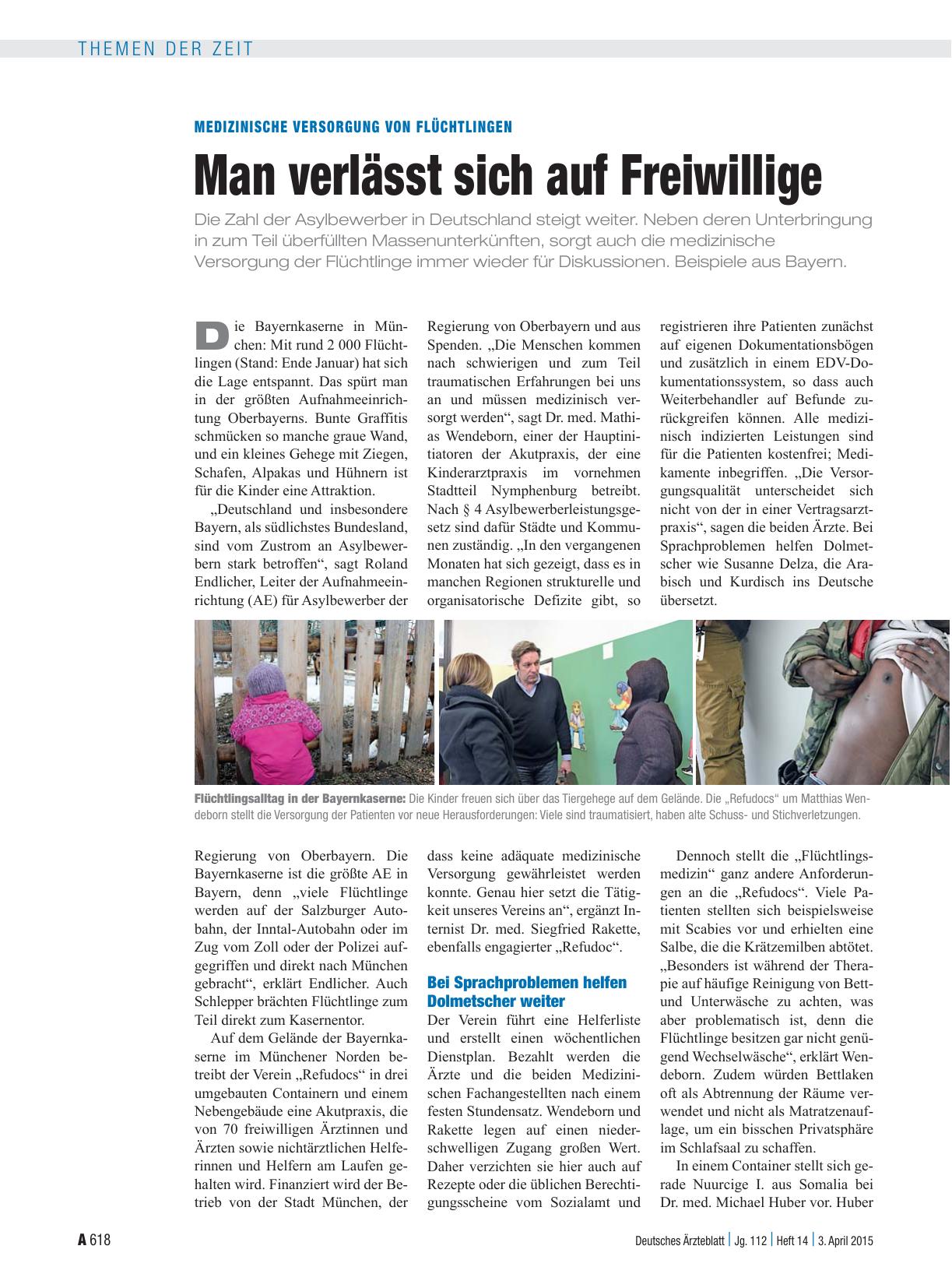 Vorschauseite 1: Medizinische Versorgung von Flüchtlingen: Man verlässt sich auf Freiwillige