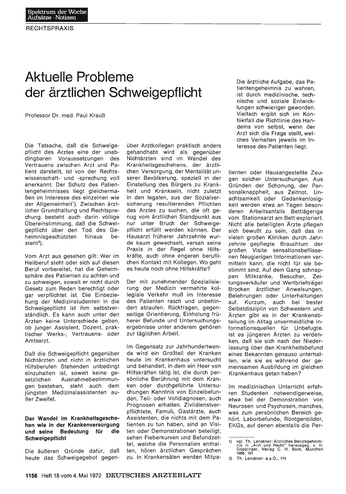Vorschauseite 1: Aktuelle Probleme der ärztlichen Schweigepflicht