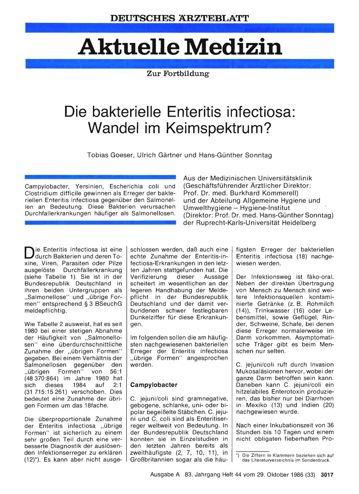 Vorschauseite 1: Die bakterielle Enteritis infectiosa: Wandel im Keimspektrum?