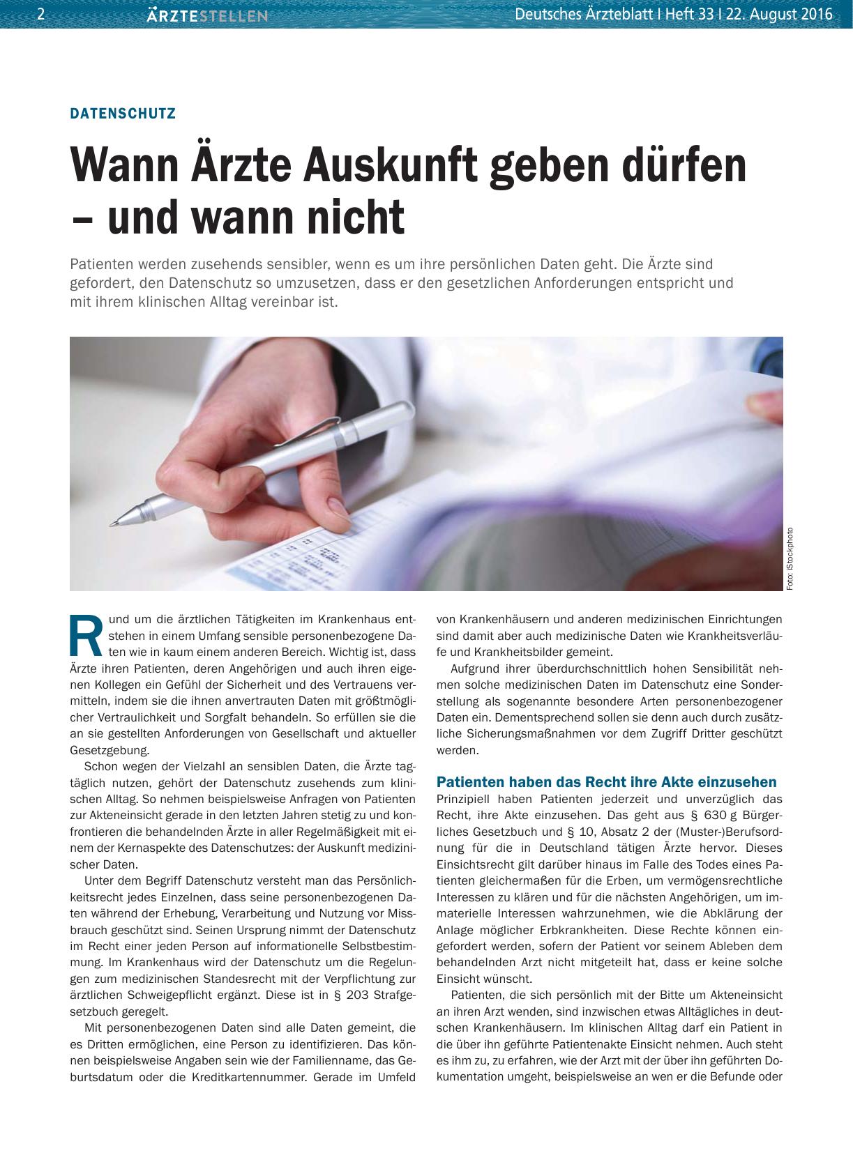 Vorschauseite 1: Datenschutz: Wann Ärzte Auskunft geben dürfen – und wann nicht