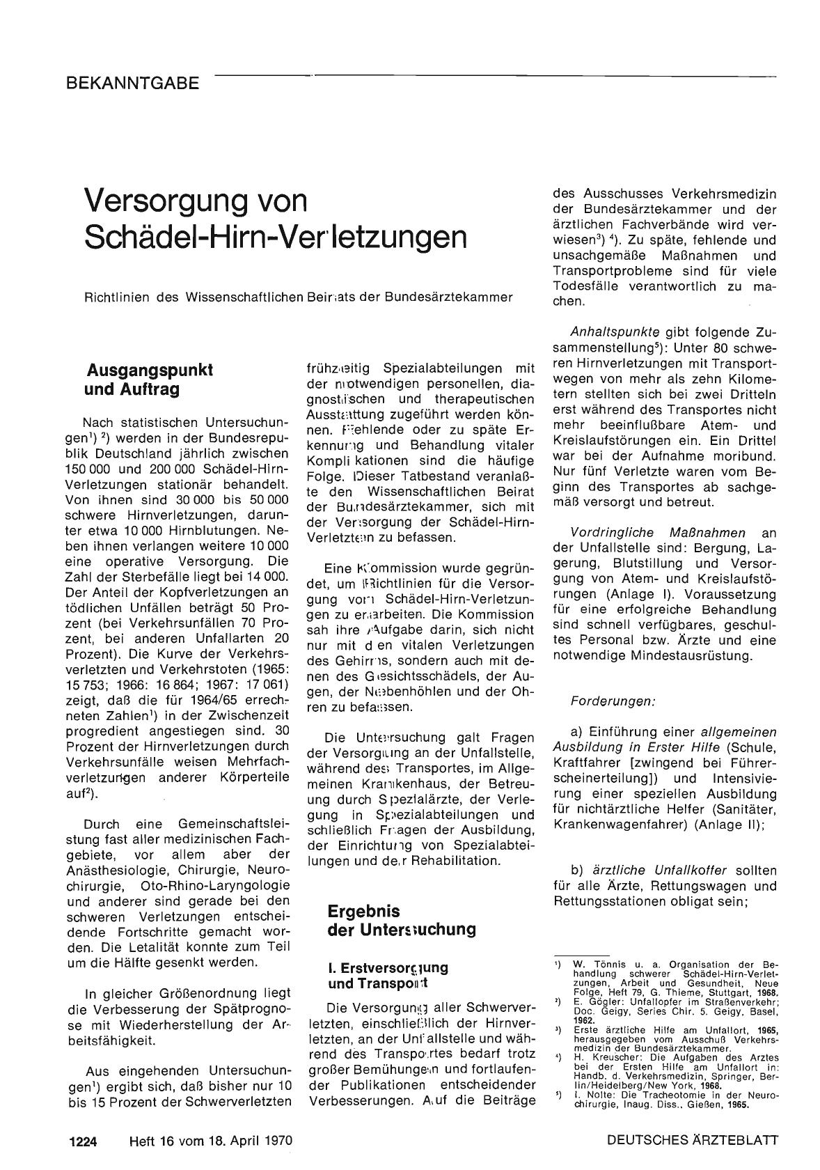 Vorschauseite 1: Bekanntgabe des Wissenschaftlichen Beirats der Bundesärztekammer: Versorgung von Schädel-Hirn-Verletzungen