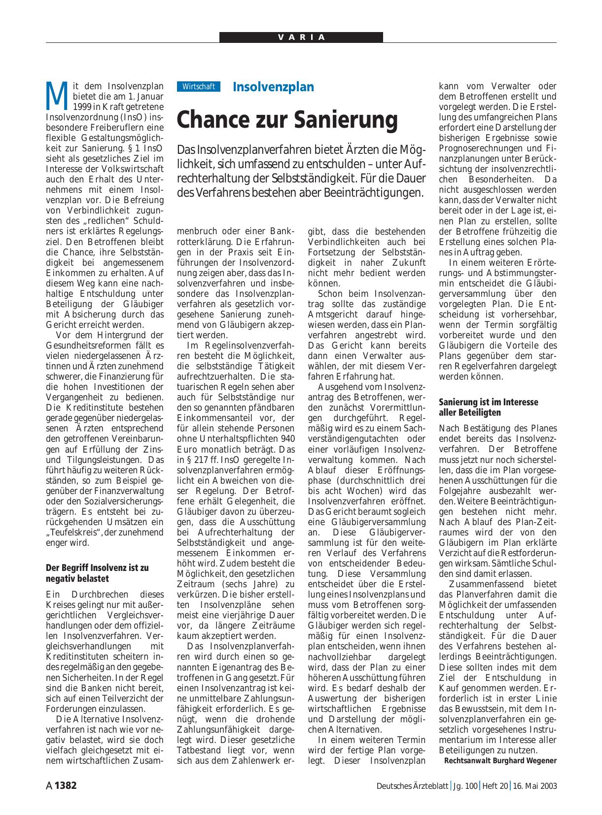 Vorschauseite 1: Insolvenzplan: Chance zur Sanierung