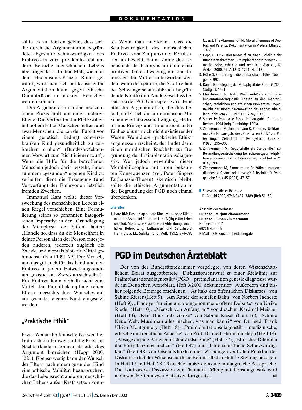Vorschauseite 1: PGD im Deutschen Ärzteblatt