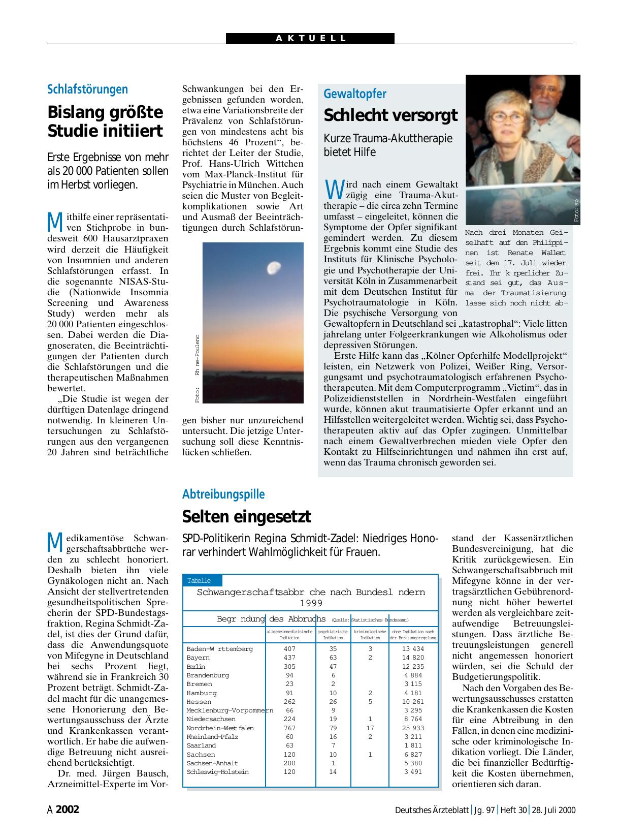 Vorschauseite 1: Abtreibungspille: Selten eingesetzt
