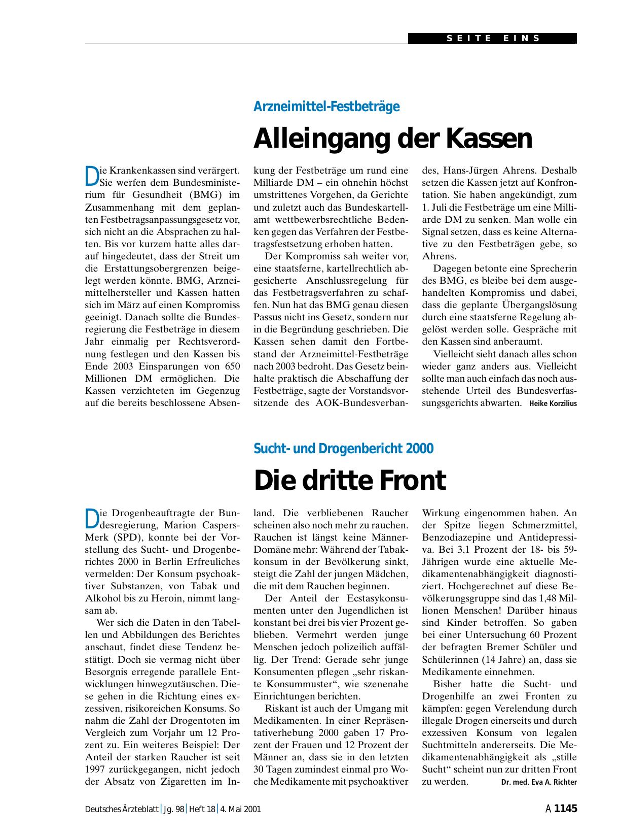 Vorschauseite 1: Suchtund Drogenbericht 2000: Die dritte Front