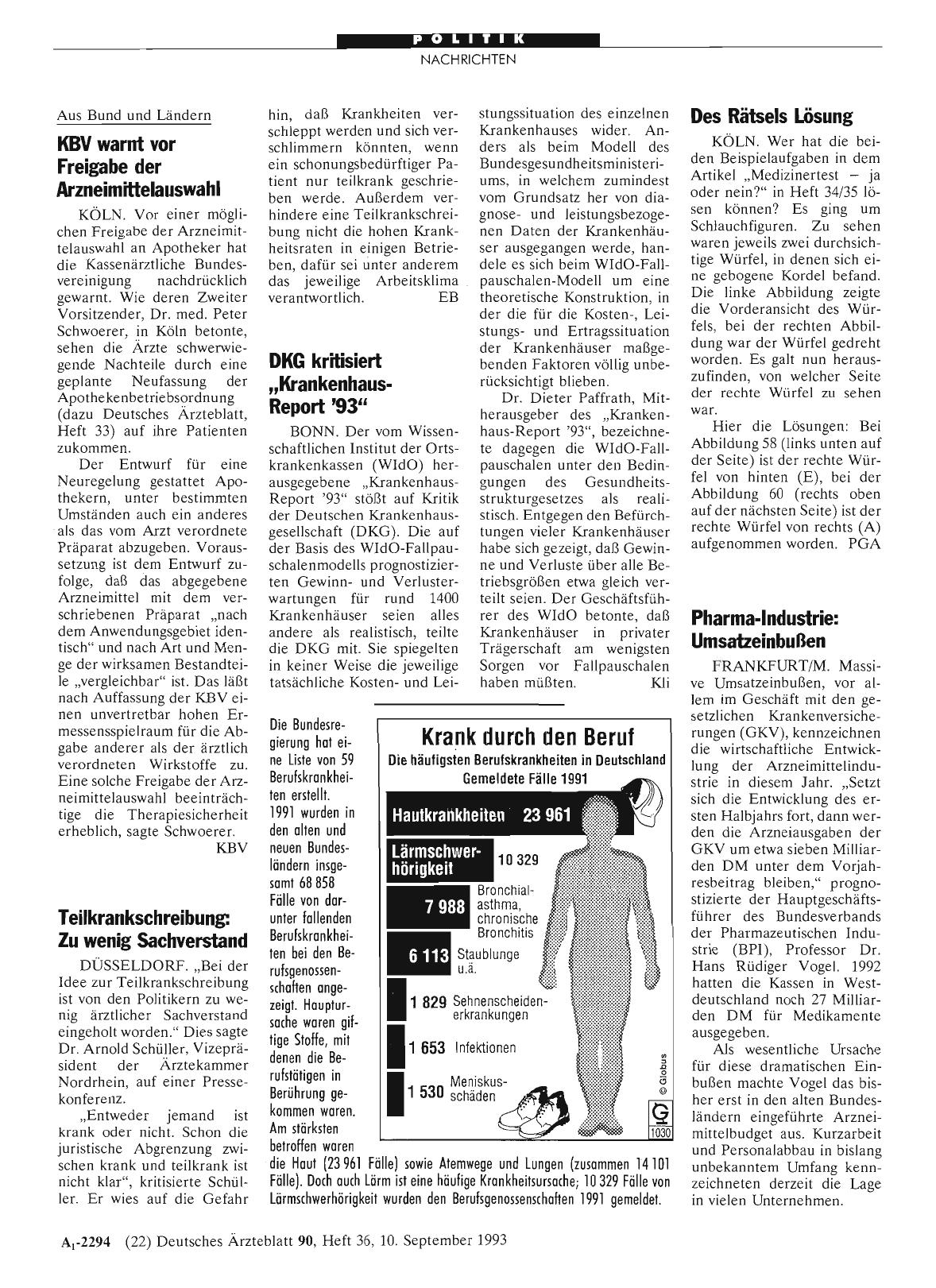 Vorschauseite 1: DKG kritisiert „Krankenhaus-Report '93“