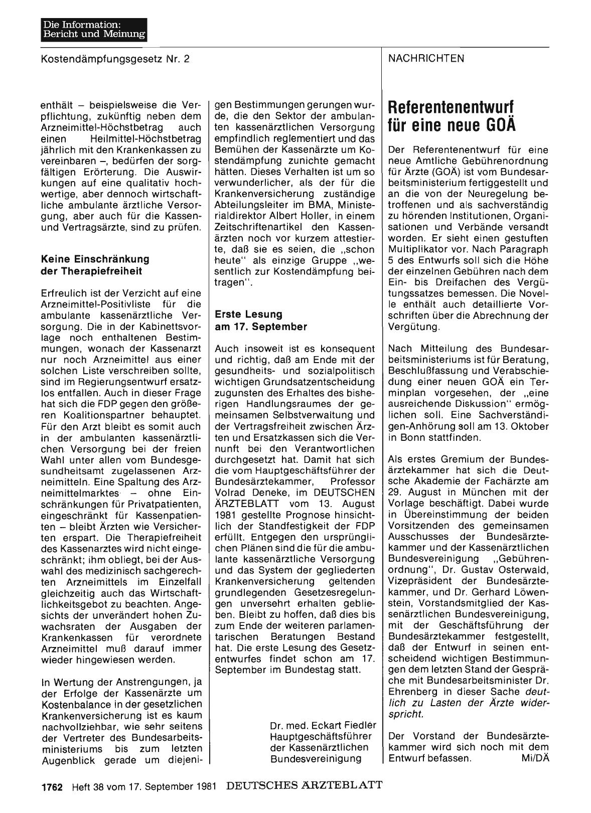 Vorschauseite 1: Referentenentwurf für eine neue GOÄ
