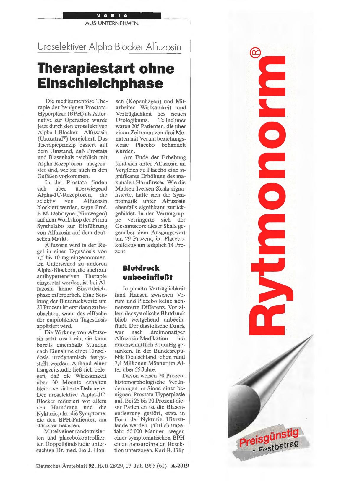 Vorschauseite 1: Uroselektiver Alpha-Blocker Alfuzosin: Therapiestart ohne Einschleichphase