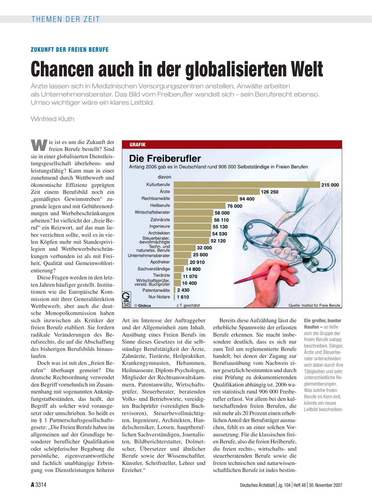 Vorschauseite 1: Zukunft der Freien Berufe: Chancen auch in der globalisierten Welt