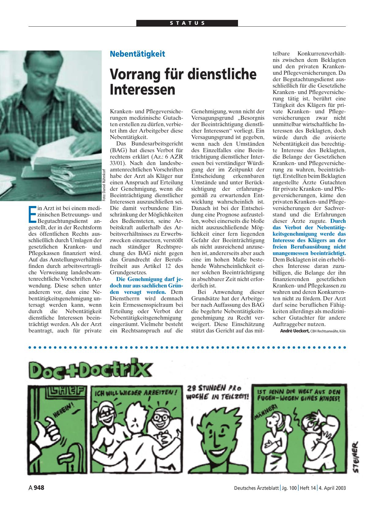 Vorschauseite 1: Nebentätigkeit: Vorrang für dienstliche Interessen