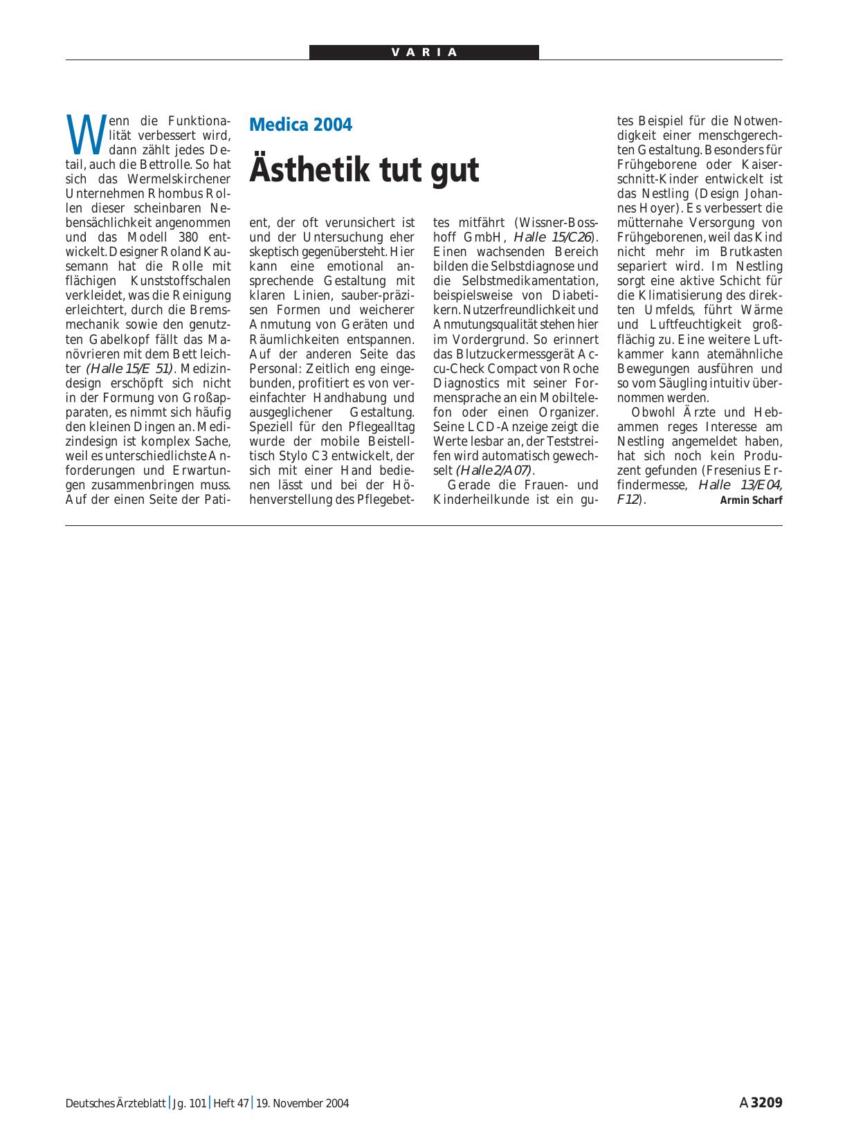 Vorschauseite 1: Medica 2004: Ästhetik tut gut