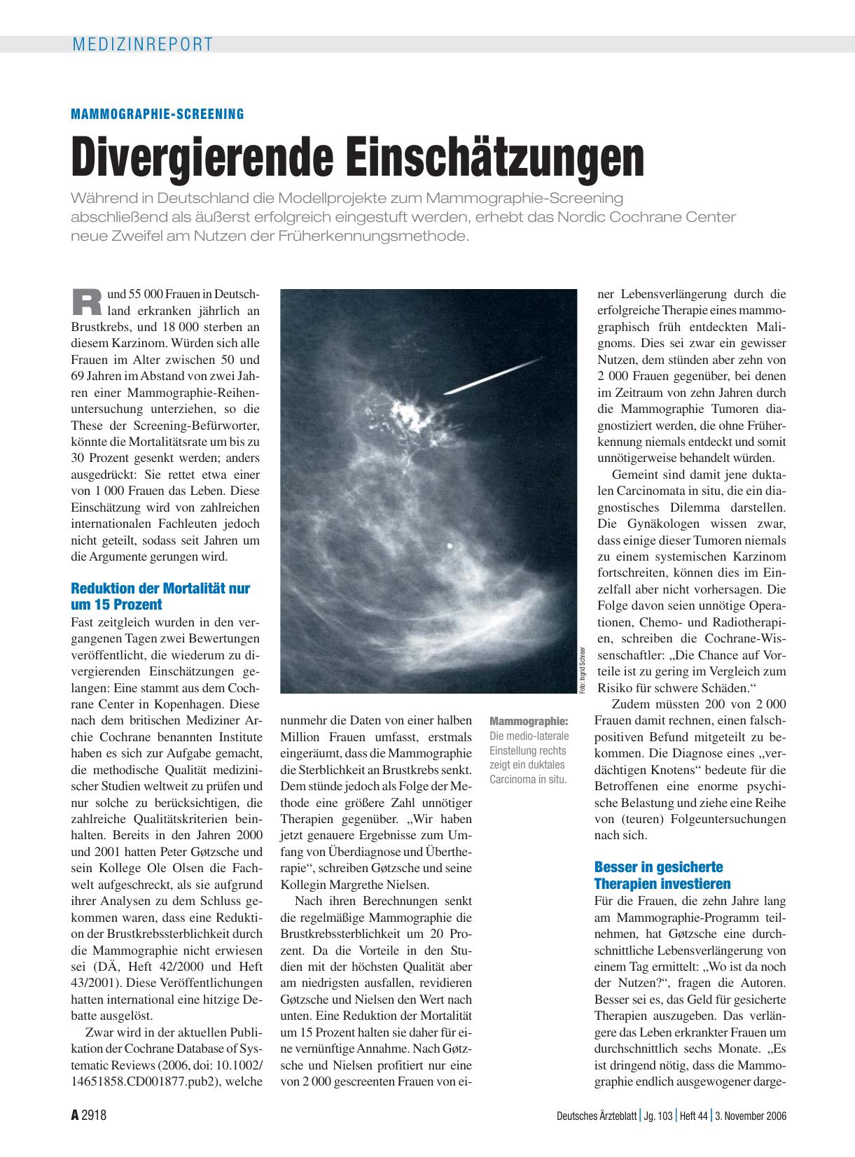 Vorschauseite 1: Mammographie-Screening: Divergierende Einschätzungen